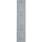 Bradley® 3-Tier 3 portes Lenox Casier en plastique, 12 « L x 15 » P x 72 « H, gris, assemblé