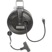 Bayco® SL-801 Triple Tap Extension Cord, Retractable Reel, 30'L Cord, 14/3 GA, BLK
