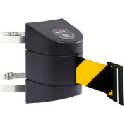 Warehouse Retractable Belt Barrier, Clamp Mount, Black Case W/25' Black/Yellow Belt