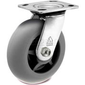 Bassick® Prism Stainless Steel Swivel Caster - Thermal Plastic Rubber - Round Tread - 6" Dia.