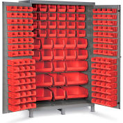 Global Industrial Bin Cabinet Flush Door - 171 Red Bins, 16 Ga All-Welded Cabinet 48 x 24 x 78