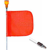 8' Heavy Duty Standard Threaded Hex Base Warning Whip w/ Lighting Capability, 12"x11" Orange Flag