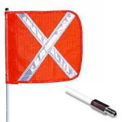 8' Heavy Duty Standard Threaded Hex Base Warning Whip w/o Light, 12"x11" Orange w/ X Rectangle Flag