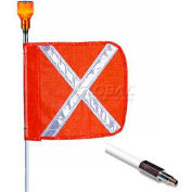 8'Heavy Duty Standard Threaded Hex Base Warning Whip w/ Lighting Capability,12"x 11" Orange w/ Flag