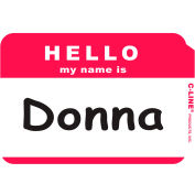 C-Line Products Pressure Sensitive Badges, HELLO my name is, Red, 3-1/2" x 2-1/4" 100/BX, 10 BX/Set
