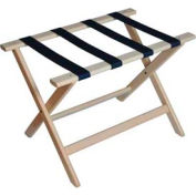 Deluxe Flat Top Wood Luggage Rack, Whitewash Finish, Navy Blue Straps 1 Pack