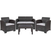 Flash Furniture® Ensemble de canapé de patio 4 pièces en faux rotin, gris foncé avec coussins gris clair