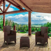 Flash Furniture® 3 Piece Faux Rattan Plastic Chair Set w/ Side Table, Chocolate