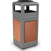 PolyTec Square Waste Container w/Ashtray Lid, Gray w/Sedona Stone Panels, 42-Gallon