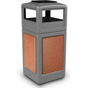 PolyTec™ Square Waste Container w/Ashtray Lid, Gray w/Sedona Stone Panels, 42 gallons