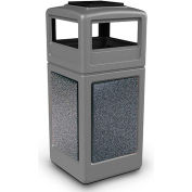 PolyTec Square Waste Container, Ashtray Lid, Gray w/Pepperstone Stone Panels, 42-Gallon