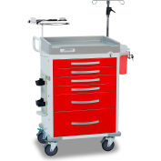 Detecto® Loaded Rescue Series Emergency Room Medical Cart, White Frame with 6 Red Drawers