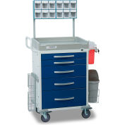 Chariot médical d’anesthésiologie Detecto® de série Loaded Rescue, cadre blanc et 5 tiroirs bleus