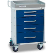 Detecto® sauvetage série anesthésiologie chariot médical, cadre blanc avec 5 tiroirs bleus