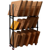 Dehnco 3 Tier Carton Rack w/ Deck & 12 Dividers, 54-1/2"L x 18"W x 76"H, Black & White