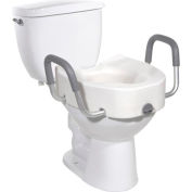 Siège de toilette élevé en plastique de qualité Drive Medical 12013 avec verrou et accoudoirs rembourrés, allongé