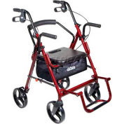 Drive Medical 795BU Duet Transport Wheelchair Chair Rollator Walker, Burgundy, 8" Casters