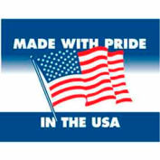 Étiquettes en papier w / « Made w / Pride in USA » Print, 4"L x 3"W, Blanc / Rouge / Bleu, Rouleau de 500