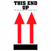 Paper Labels w/ "This End Up" Print, 8"L x 4"W, White/Red/Black, Roll of 500