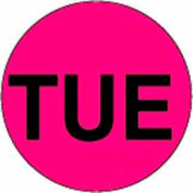 1" Dia. Round Paper Labels w/ "Tue" Print, Fluorescent Pink & Black, Roll of 500