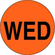 1" Dia. Round Paper Labels w/ "Wed" Print, Fluorescent Orange & Black, Roll of 500