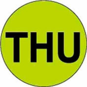 1" Dia. Round Paper Labels w/ "Thu" Print, Fluorescent Green & Black, Roll of 500