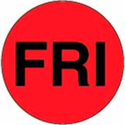 1" Dia. Round Paper Labels w/ "Fri" Print, Fluorescent Red & Black, Roll of 500