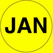 2 » Dia. Étiquettes rondes en papier w / « Jan » Impression, Jaune vif &Noir, Rouleau de 500