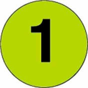 2" Dia. Round Paper Labels w/ "1" Print, Fluorescent Green & Black, Roll of 500