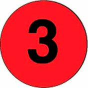 2" Dia. Round Paper Labels w/ "3" Print, Fluorescent Red & Black, Roll of 500
