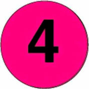 2" Dia. Round Paper Labels w/ "4" Print, Fluorescent Pink & Black, Roll of 500