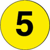 2" Dia. Round Paper Labels w/ "5" Print, Bright Yellow & Black, Roll of 500