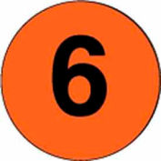 2" Dia. Round Paper Labels w/ "6" Print, Fluorescent Orange & Black, Roll of 500