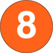 2" Dia. Round Paper Labels w/ "8" Print, Standard Orange & White, Roll of 500