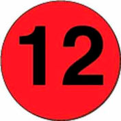 2 » Dia. Étiquettes rondes en papier w / « 12 » Impression, Rouge fluorescent &Noir, Rouleau de 500