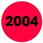 Étiquettes rondes en papier 2 » dia. avec impression « Année civile en cours », rouge et noir fluorescent, rouleau de 500