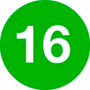 2 » Dia. Étiquettes rondes en papier w / « 16 » Impression, vert &blanc, rouleau de 500