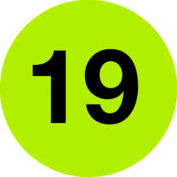 2 » Dia. Étiquettes rondes en papier w / « 19 » Impression, Vert fluorescent &Noir, Rouleau de 500