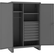 Global Armoire combinée HD industrielle™ avec 7 tiroirs, calibre 12, 48 po L x 24 po P x 78 po H, gris