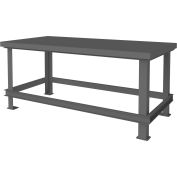 Durham Mfg. Stationary Machine Table W/ Shelf, Steel Square Edge, 72"W x 36"D x 34"H, Gray