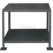 Durham Mfg. Stationary Machine Table W/ 2 Shelves, Steel Square Edge, 36"W x 24"D, Gray