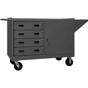 Durham Mfg. Mobile Bench Cabinet, 1 Shelf, 4 Drawers, 66-1/8"W x 24-1/4"D, Gray