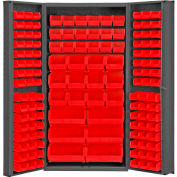 Global Industrial Bin Cabinet Deep Door - 132 Red Bins, 16 Ga. All-Welded Cabinet 36 x 24 x 72