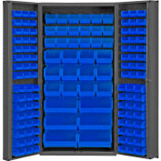 Global Industrial Bin Cabinet Deep Door - 132 Blue Bins, 16 Ga All-Welded Cabinet 36 x 24 x 72
