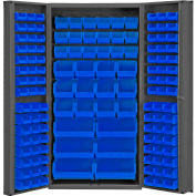 Global Industrial™ Bin Cabinet Deep Door - 132 Blue Bins, 16 Ga All-Welded Cabinet 36 x 24 x 72