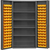 Global Industrial Bin Cabinet Deep Door - 96 Yellow Bins, 16 Ga. All-Welded Cabinet 36x24x72