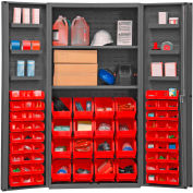 Global Industrial Bin Cabinet Deep Door - 64 Red Bins, 16 Ga. All-Welded Cabinet 36 x 24 x 72