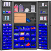 Global Industrial Bin Cabinet Deep Door - 64 Blue Bins, 16 Ga. All-Welded Cabinet 36 x 24 x 72