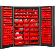 Global Industrial Bin Cabinet Deep Door - 176 Red Bins, 16 Ga. All-Welded Cabinet 48 x 24 x 72