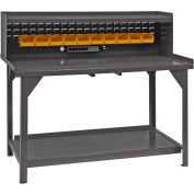 Durham Mfg. Stationary Workbench W/ Louver Riser Panel, Bins & Steel Square Edge, 72"W x 30"D, Gray